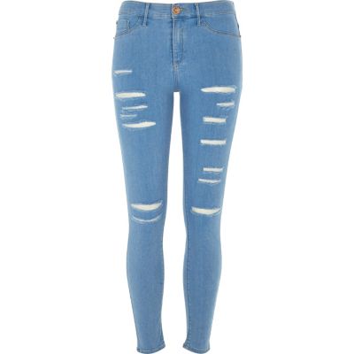 Bright blue ripped Molly jeggings
